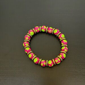 Vibrant Pink and Green Beaded Bracelet